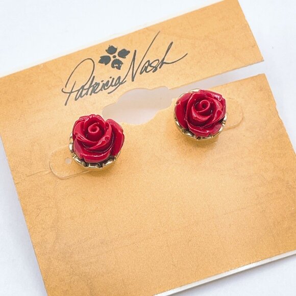 Patricia Nash Jewelry - Patricia Nash Red Rose Stud Earrings With Gold-Tone Details